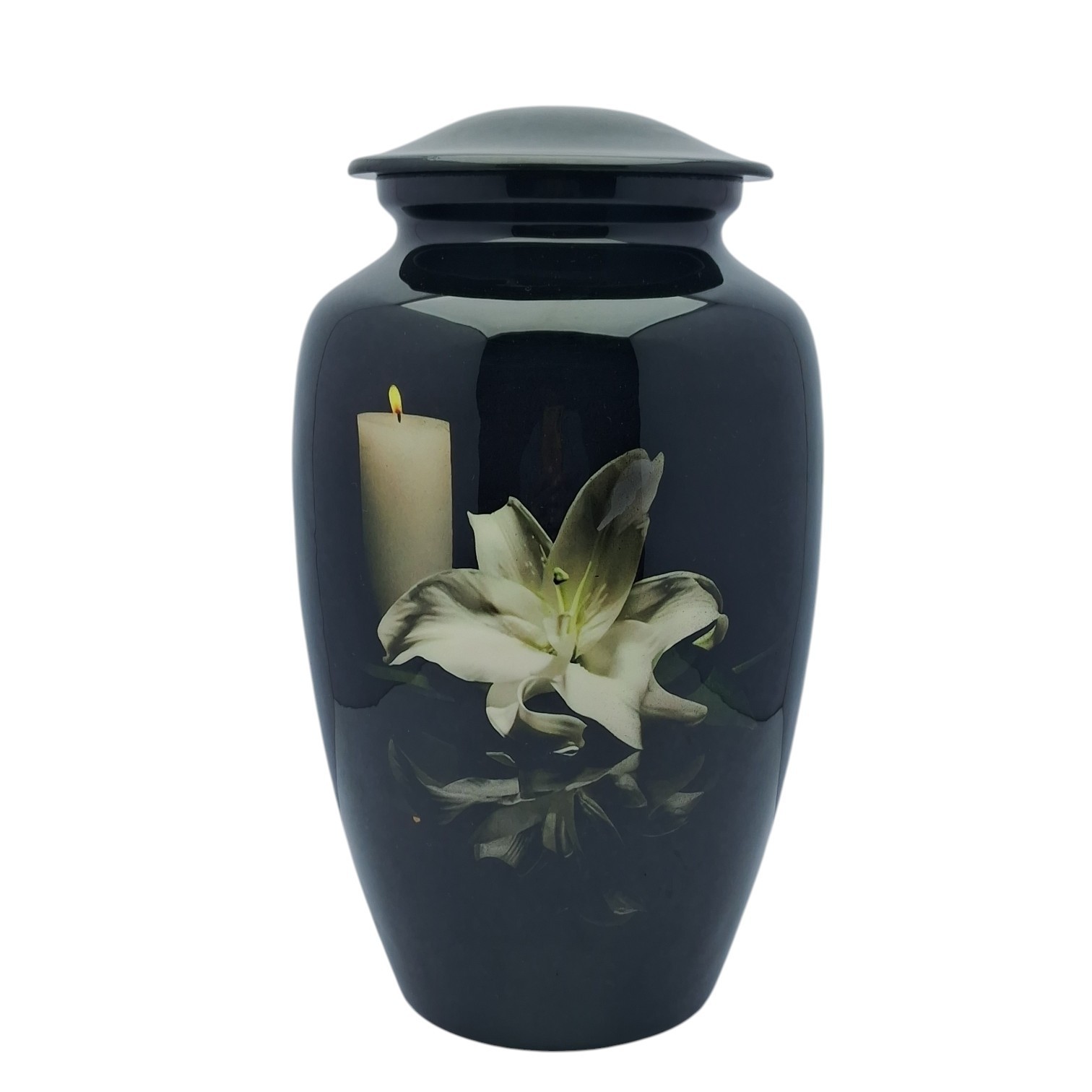 Black Lily Cremation Urn for Human Adult Ashes 190 Cu In Urns Male & Female