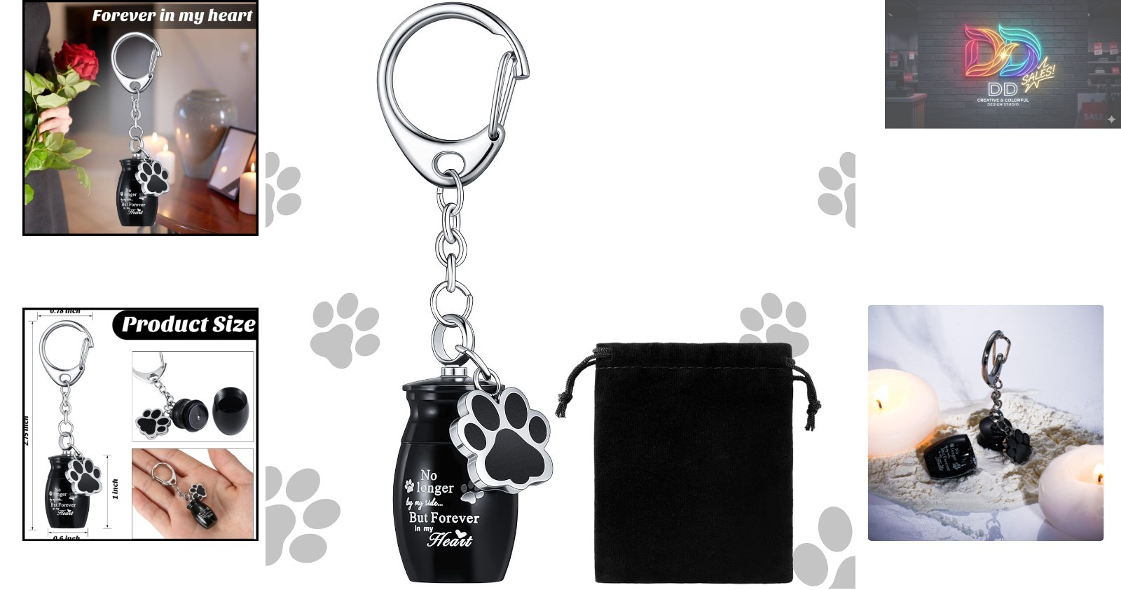 Elegant Stainless Steel Dog & Cat Paw Cremation Urn Keychain