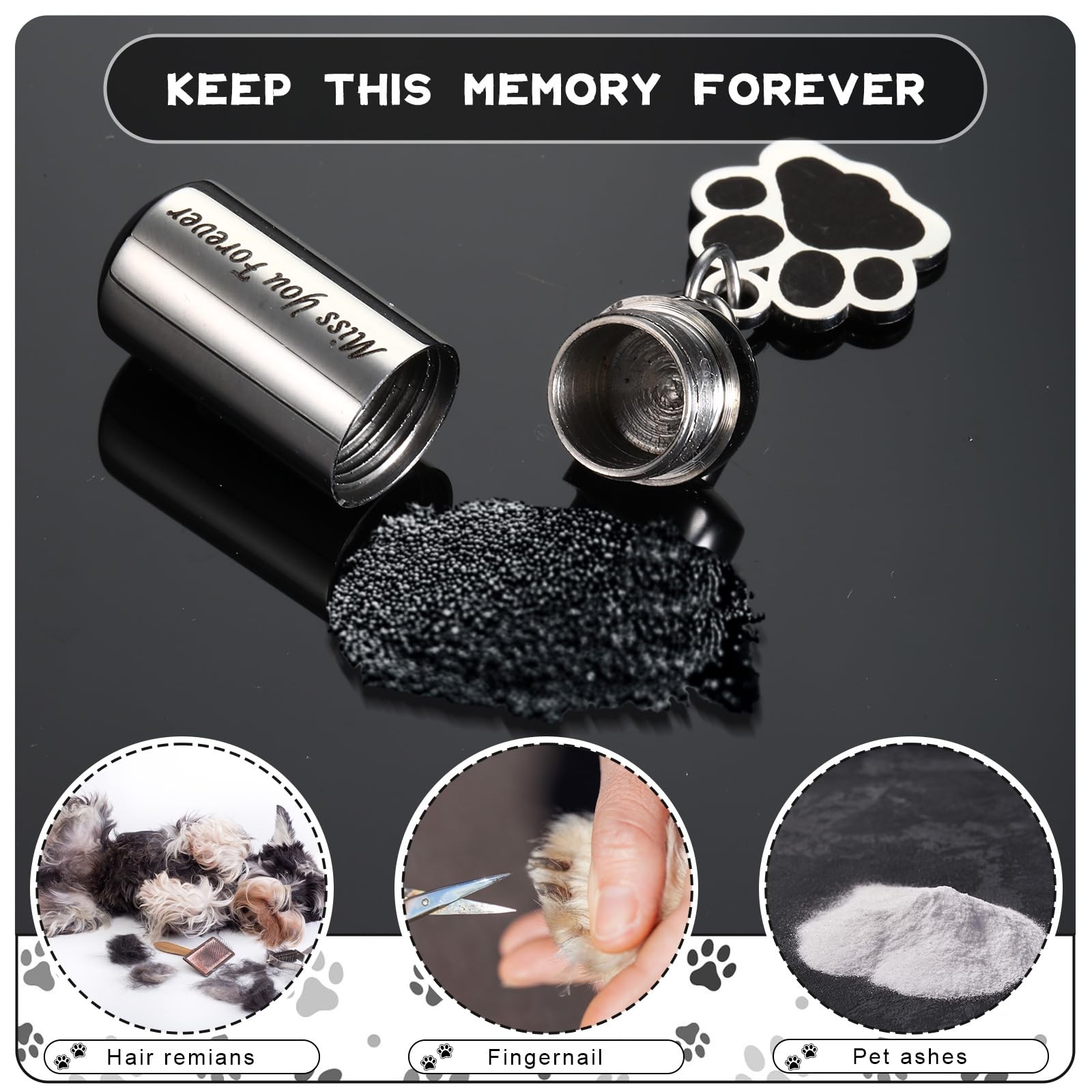 Kigeli 4 Pcs Pet Ashes Keepsake Keychain for Dog Pet Ashes Urn with 4 Pcs Fillin