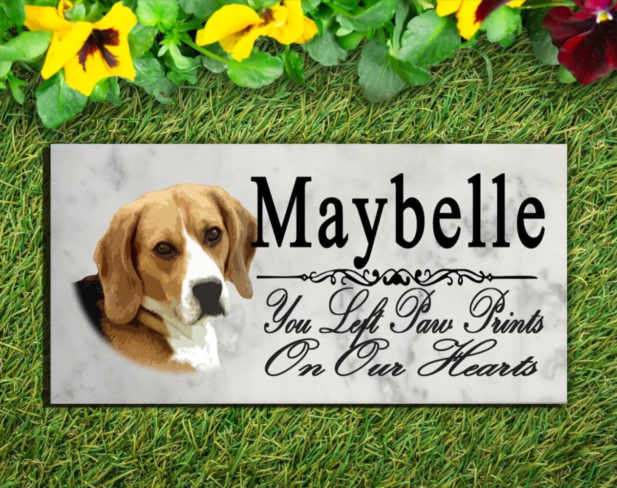 Beagle Memorial Marble Stone Plaque Personalized Garden Plaque Grave Marker Outd