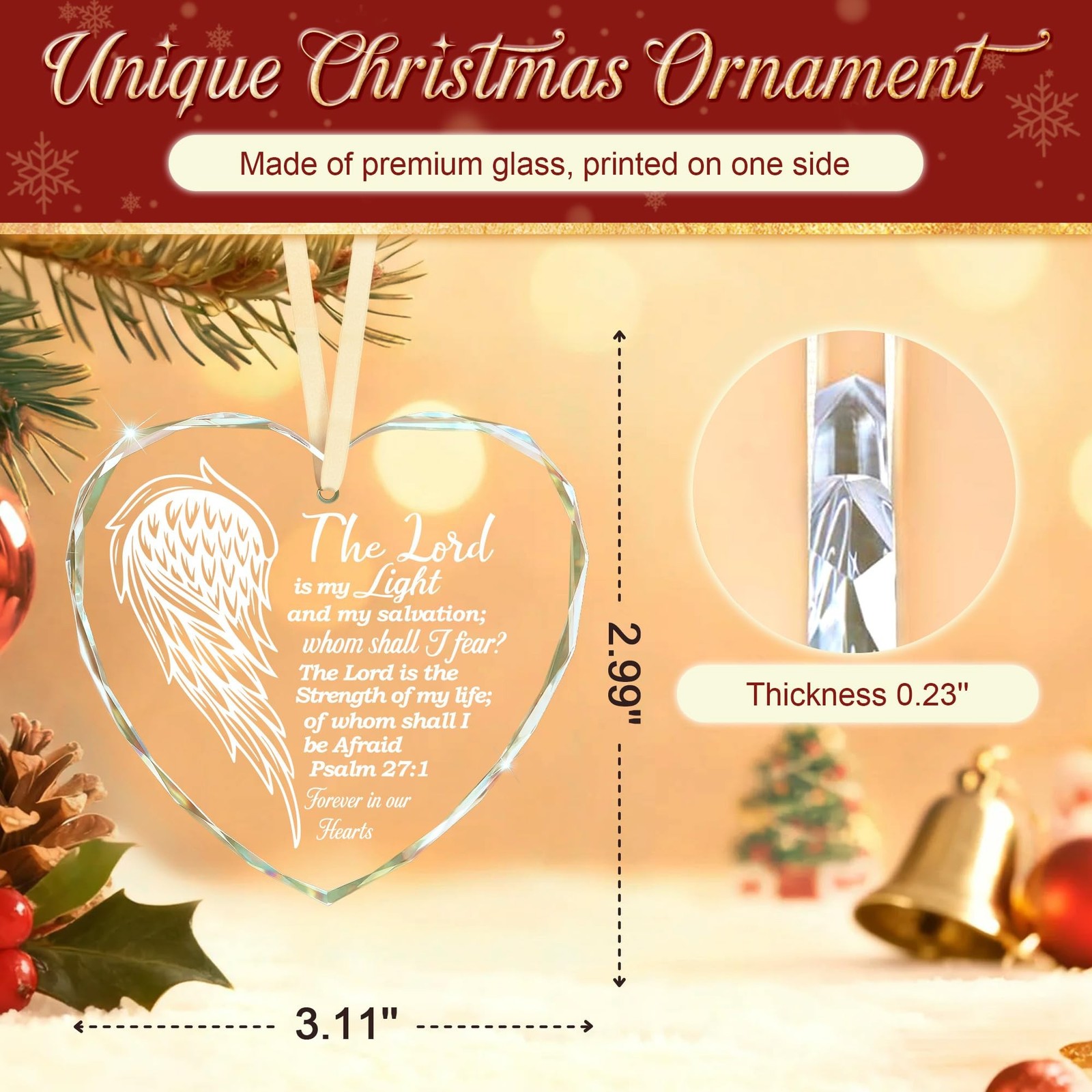 Sympathy Gifts – Christian Religious Heart Glass Ornament for Memorial Gif