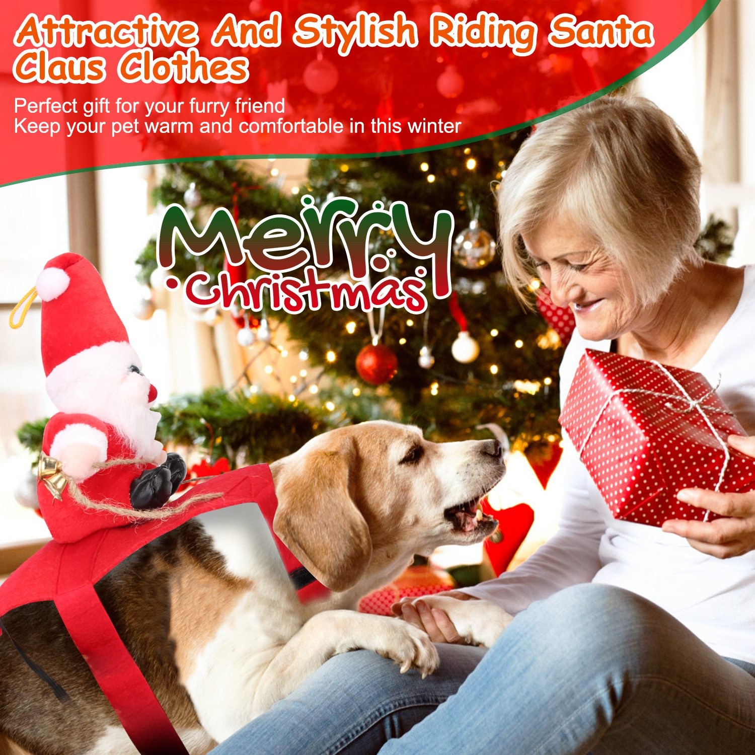 S-M-L-XL Options — 1Pc Pet Christmas Costumes Red Winter Coat For Dog Riding Sa