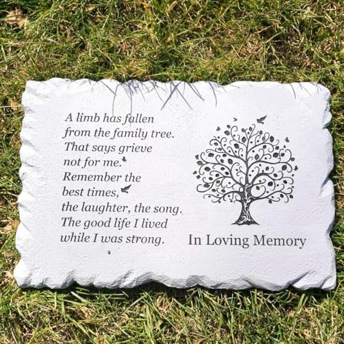 11.8 inches Long Tree of Life Song Polyresin Memorial Garden Stone, Grey Tree