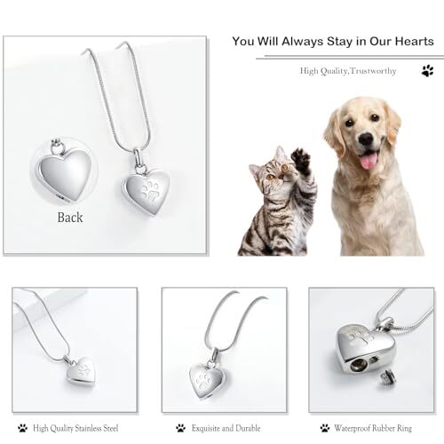 Pet Cremation Jewelry for Ashes Pendant Paw Print Pet Heart Urn Necklace Memo…
