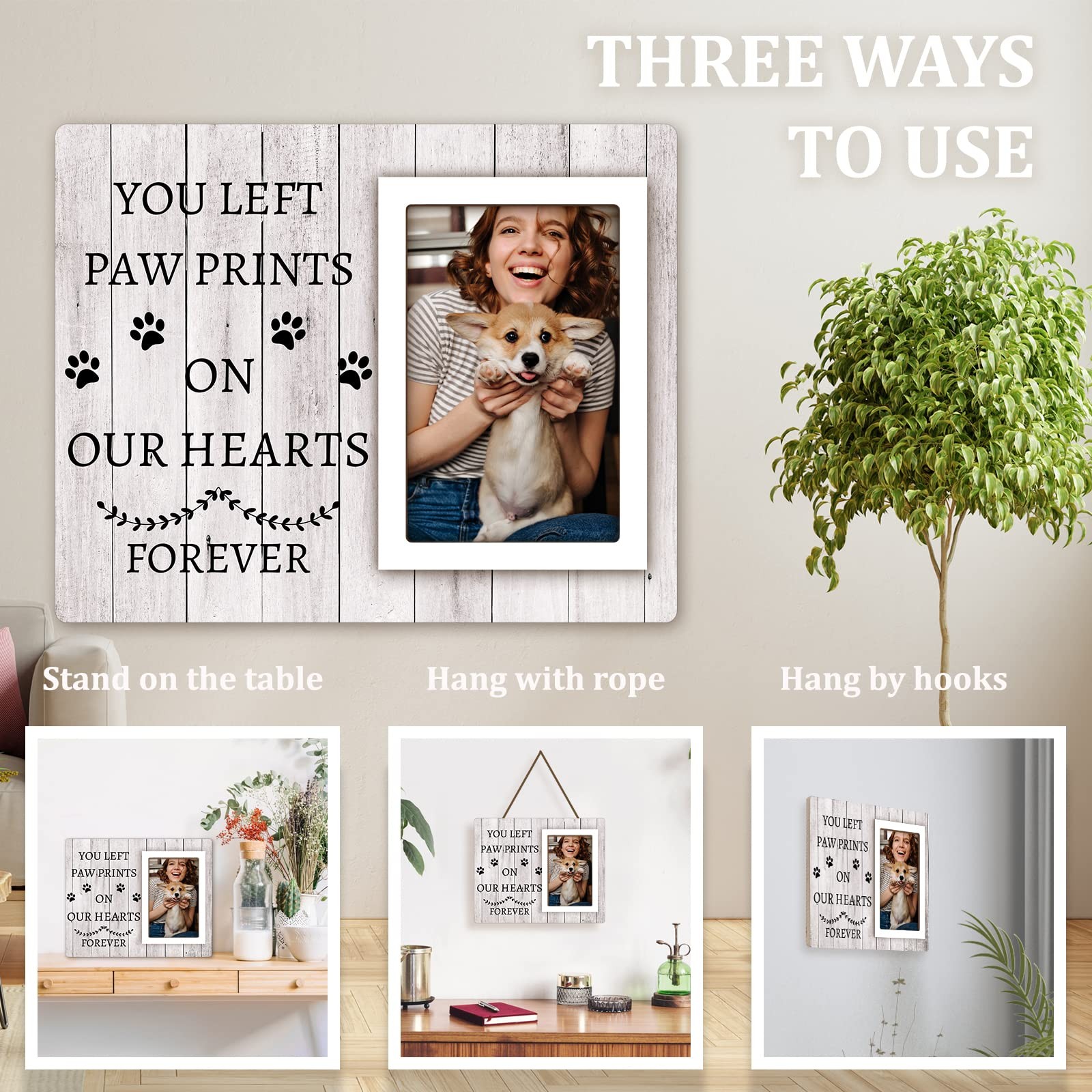 Dog Memorial Picture Frame 4×6 Pet Remembrance Sympathy Gift With Paw Prints