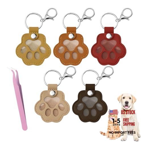 5PCS Pet Fur Storage Keychain, Dog Cat Hair Keepsake Key Ring, Paw Shaped