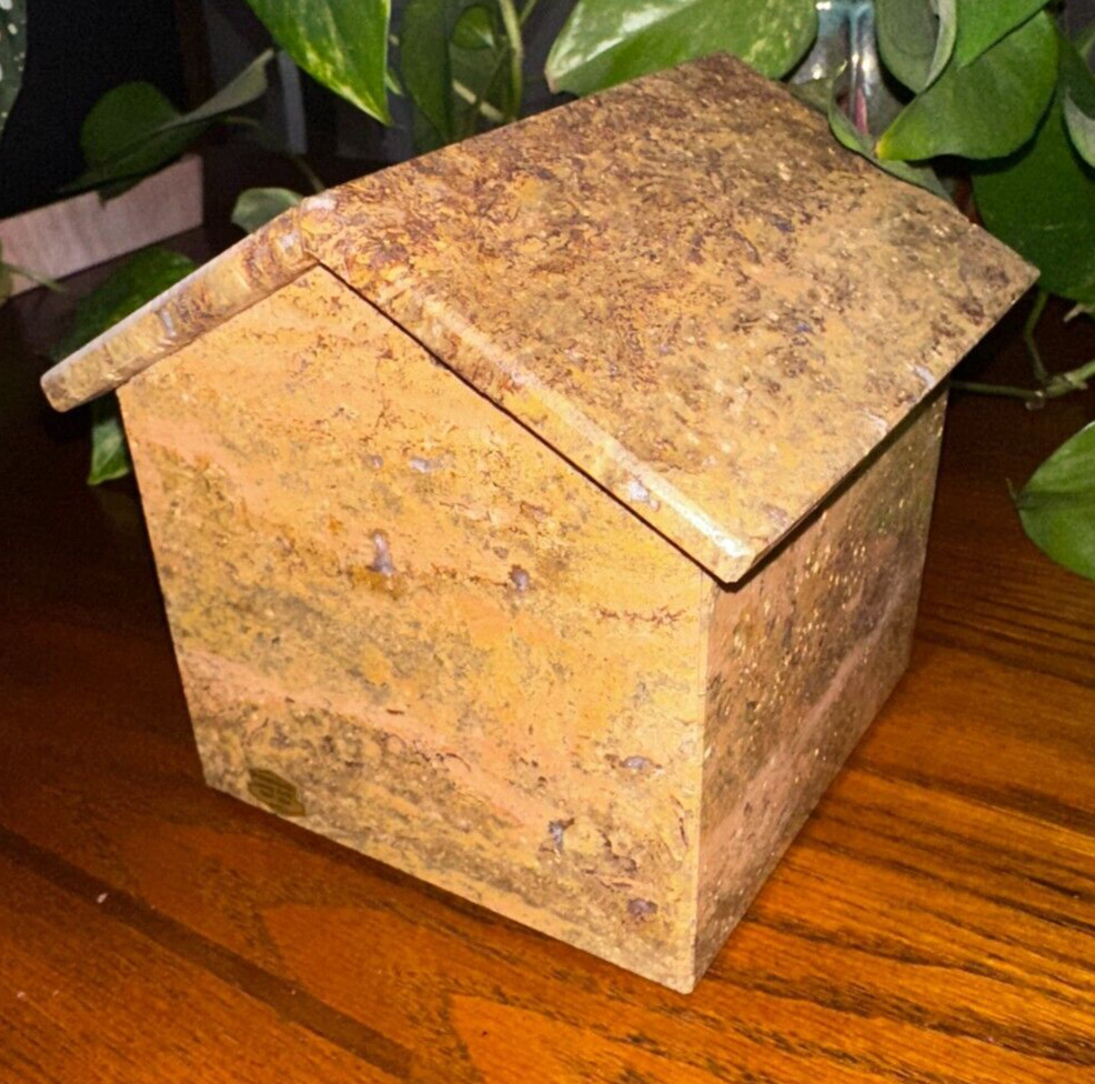Natural dark travertine pet urn memorial for dog cat cremains handmade doghouse