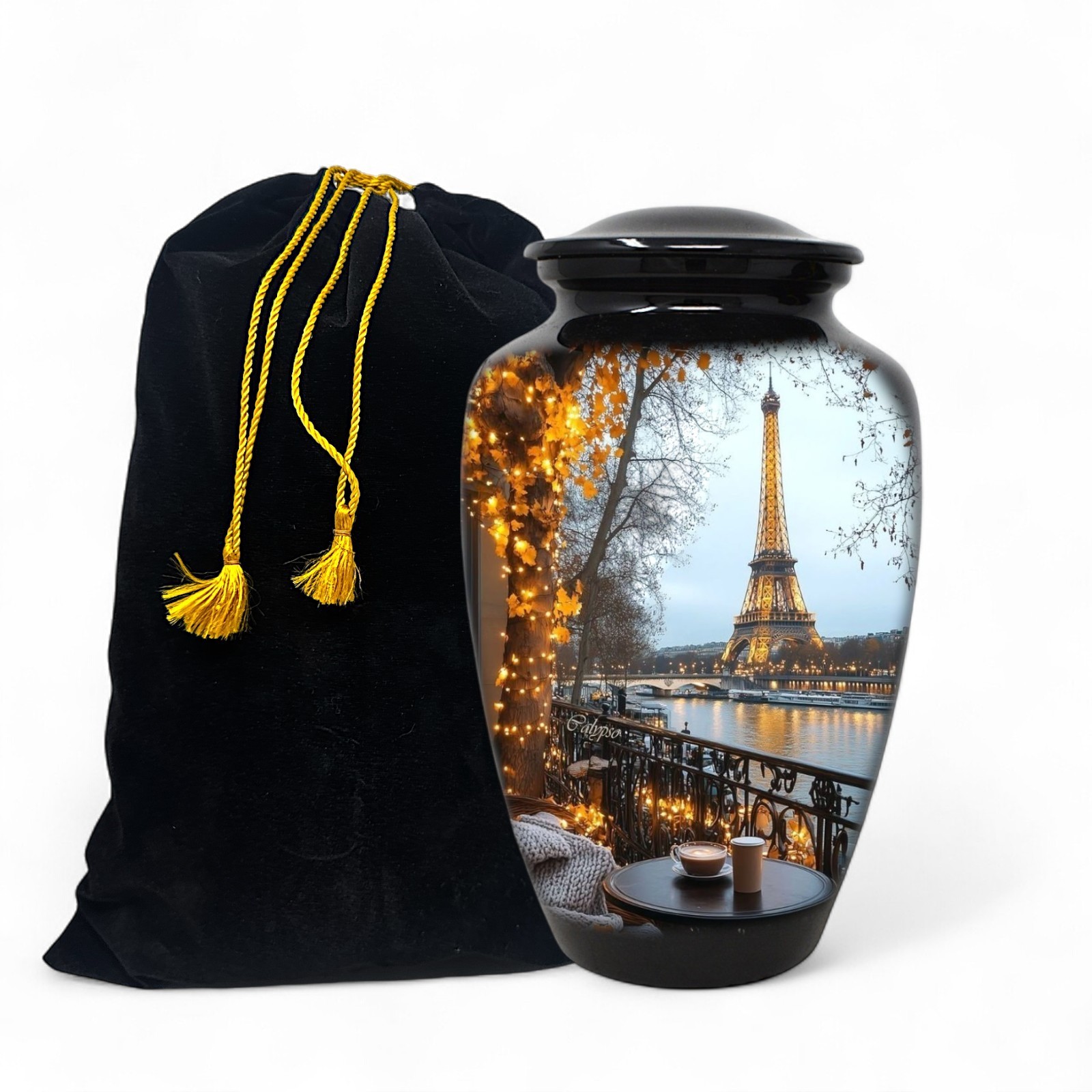 Large Adult Urn for Human Ashes Paris Eiffel Tower Urn with Velvet Bag