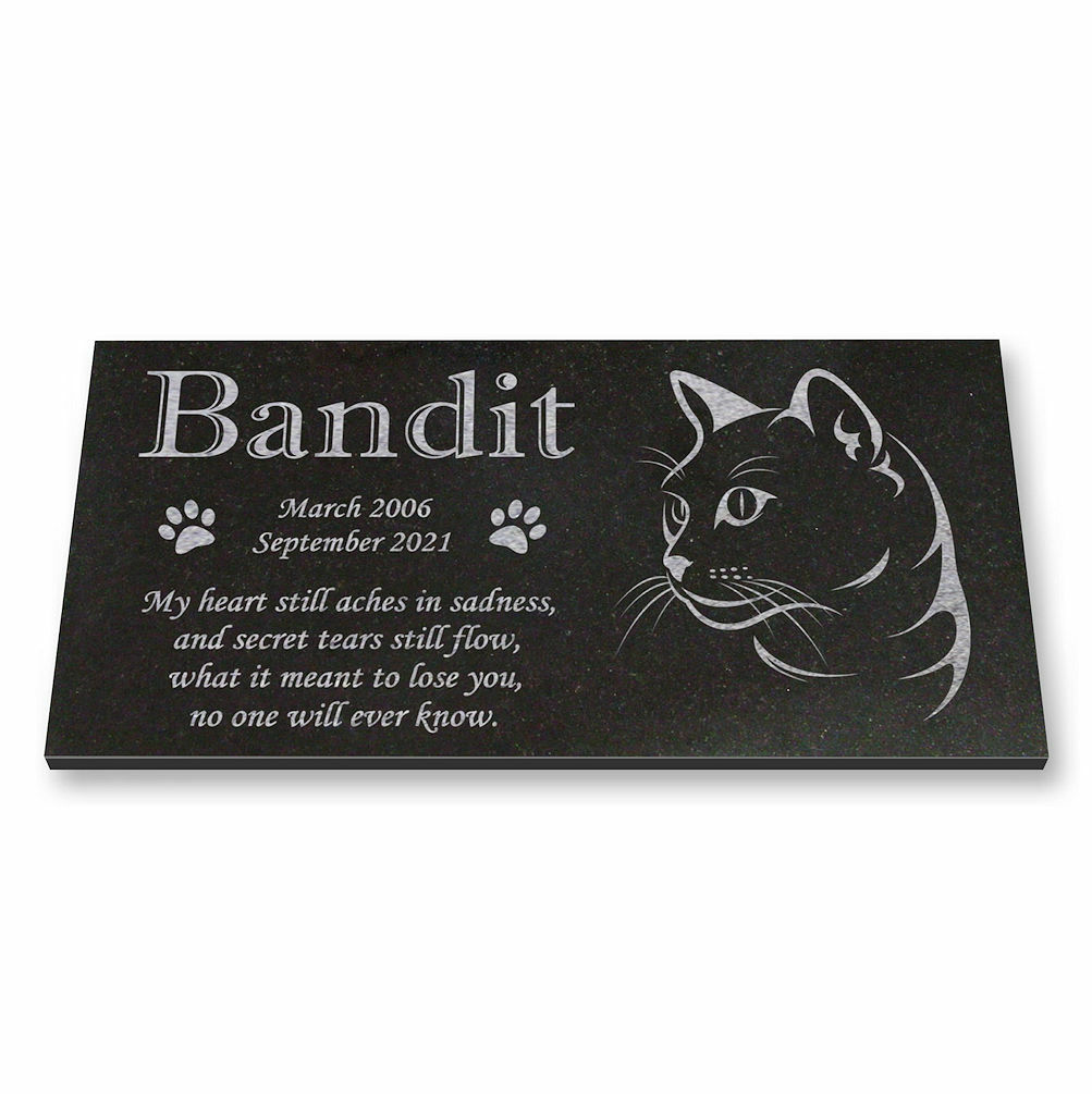 Personalized Cat Memorial – Granite Stone Pet Grave Marker – 6×12 – Bandit