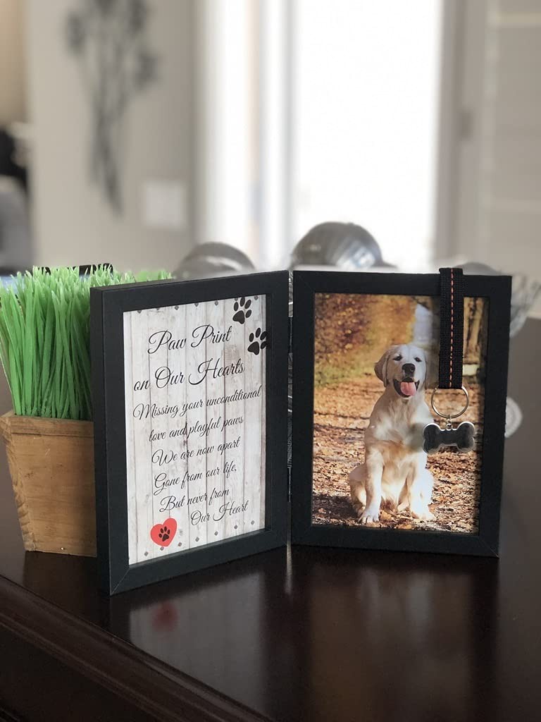 Pawprints Remembered Pet Memorial 5X7 Picture Frame For Dog Or Cat Ribbon And