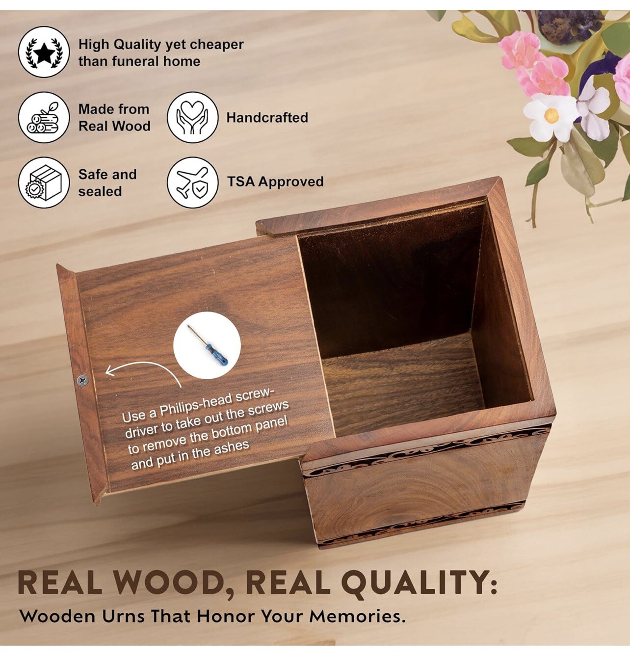 INTAJ Handmade Rosewood Urn for Human Ashes | Tree of Life Wooden Urns, New