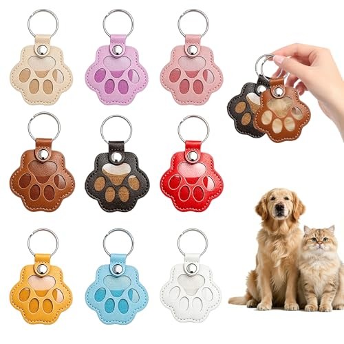 9 Pcs Dog Hair Storage Keychain, Leather Pet Memorial Keepsake Key Chain for