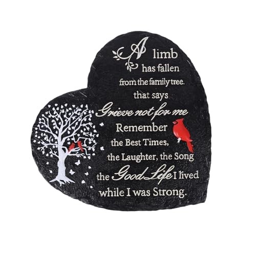 Heart Shaped Memorial Garden Stones, 10 inches Sympathy Garden Stone Black Tree