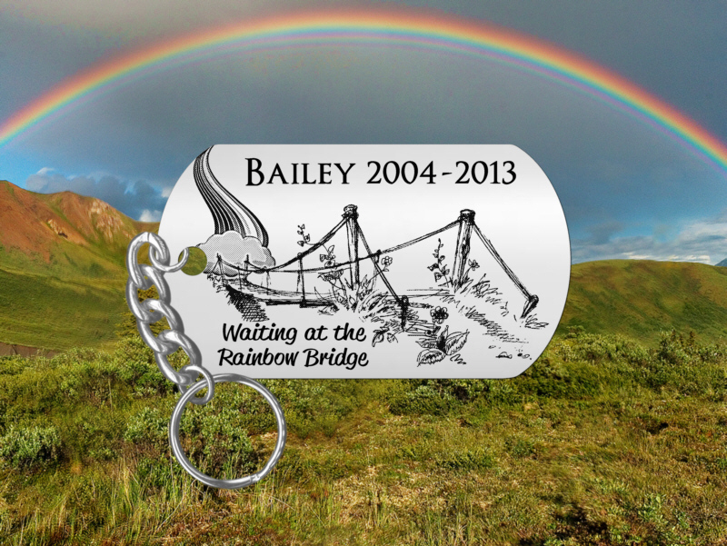 RAINBOW BRIDGE Pet Memorial Keychain, Cat or Dog, Personalized FREE!