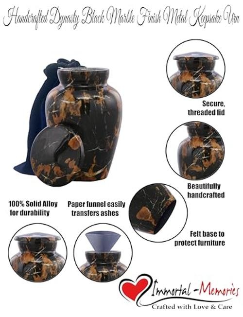 Marble Finish Sharing Urn – Mini Metal Cremation Urn for Keepsake Dynasty Black