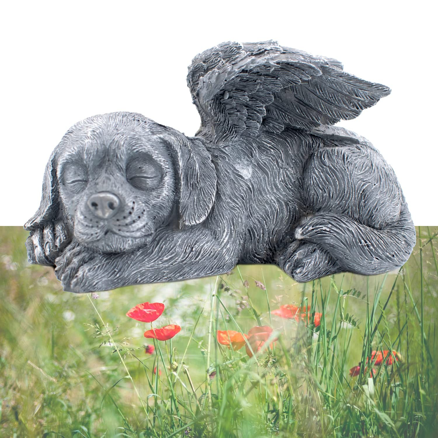 MiDube Dog Memorial Stone Resin Statue Pets Sleeping Angel 5″x 2″x 2″, Gray