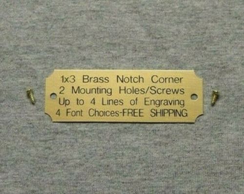 1×3 Custom Engraved Brass Plate Notch Corner 2 Holes/Screws Plaque Trophy Pet