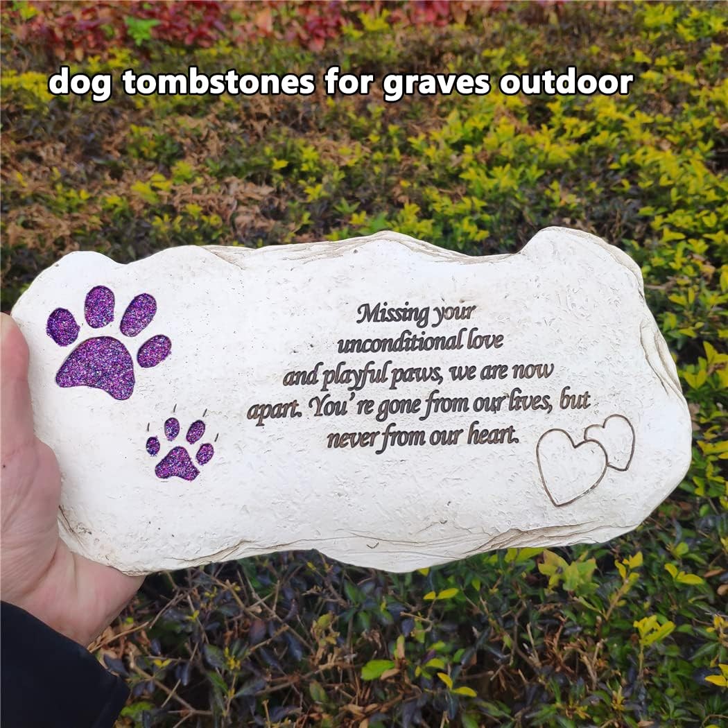 Shinning Paw Prints Pet Memorial Stones Headstones for Dogs or Cats, Resin Pe…