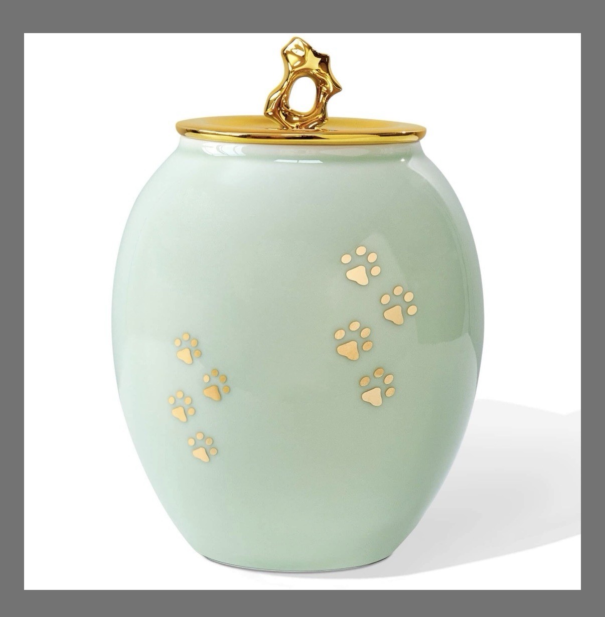 Medium Memorial Pet Urn Dog Cat Ashes Ceramic Pet up to 50LBS Gold Paw Prints