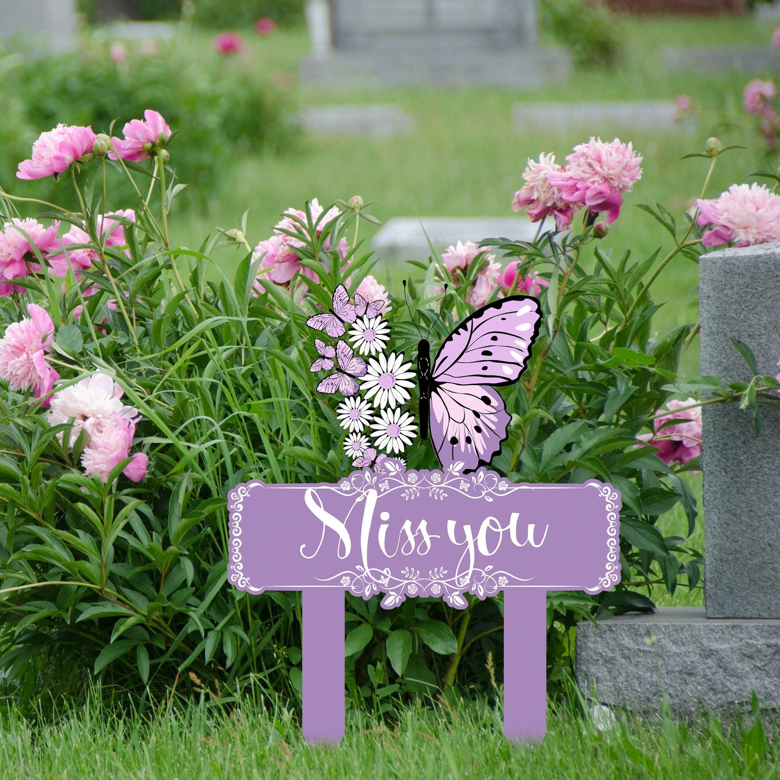 Memorial Stakes Grave Decorations for Cemetery Butterfly Metal Waterproof Pla…