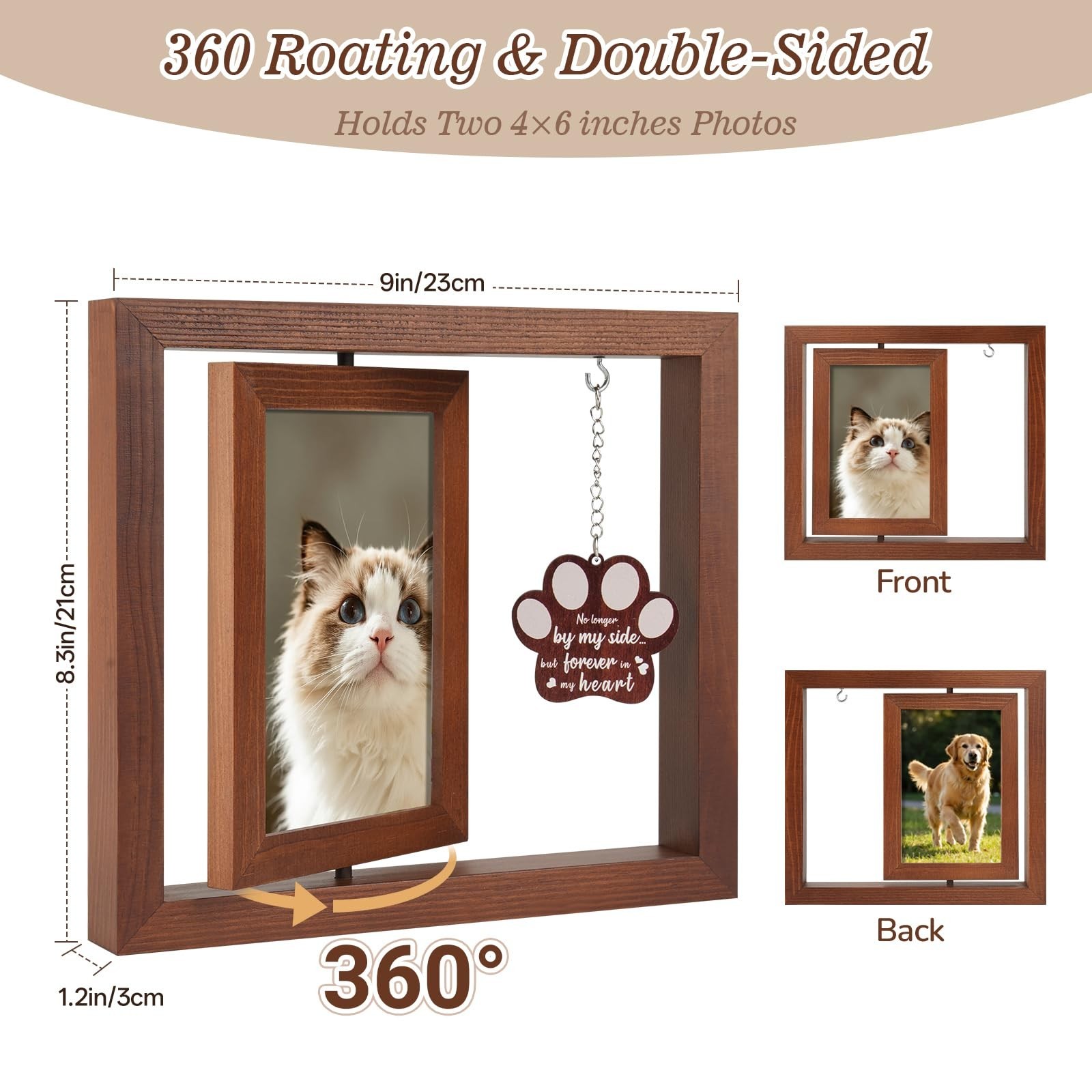 Dog Memorial Gifts for Loss of Dog, Rotating Wooden Picture Frame 4×6, Double…