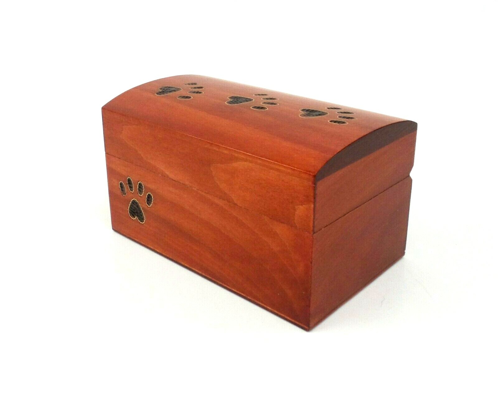 Small Pet Cremation Urn Inlay Paw Print Wood Box Cat Dog Ashes Memorial Chest