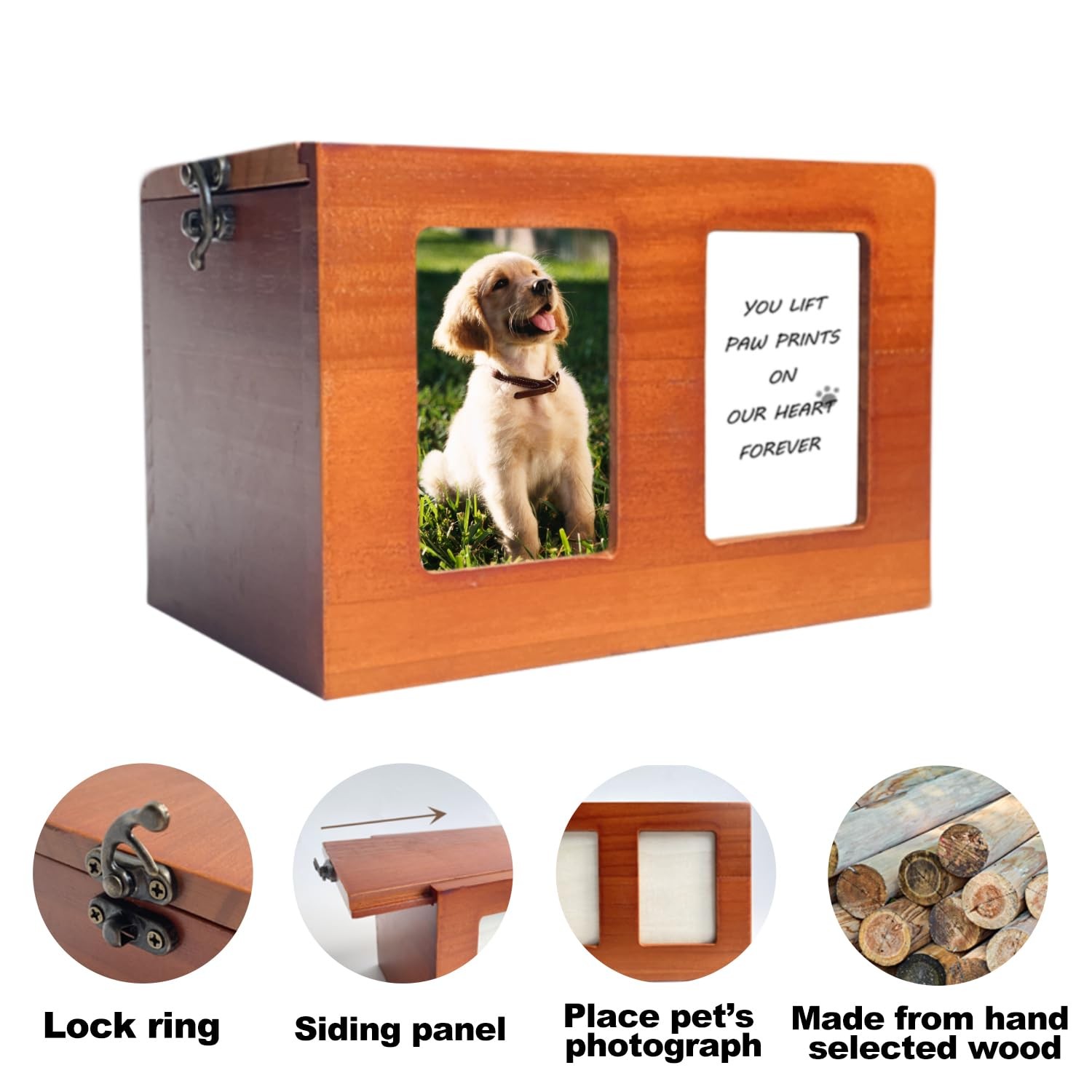 Pet Urns for Dog Cremation With Photo Frame – Wooden Box for Ashes, Cat Urns,…