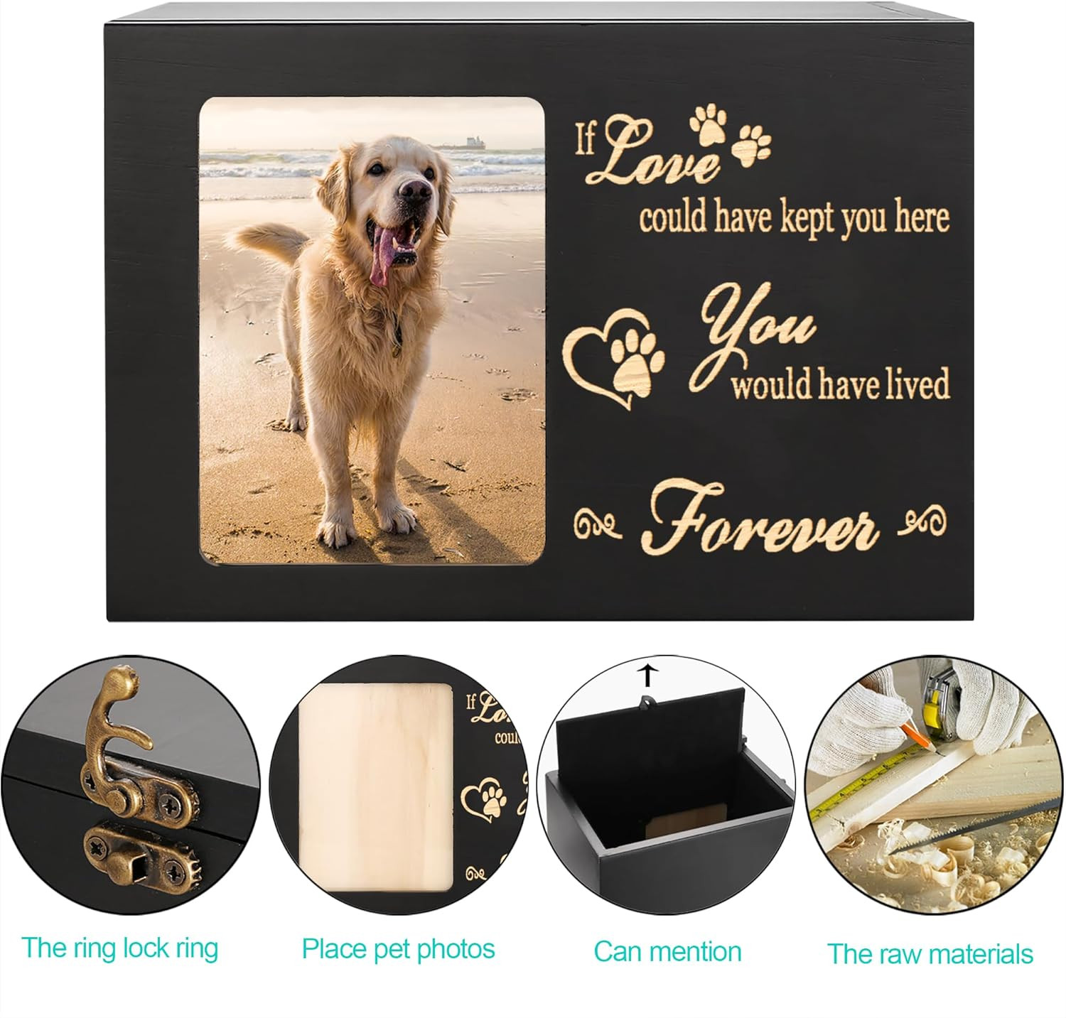 Pet Memorial Urns for Dog or Cat Ashes, Large Wooden Funeral Cremation Urns