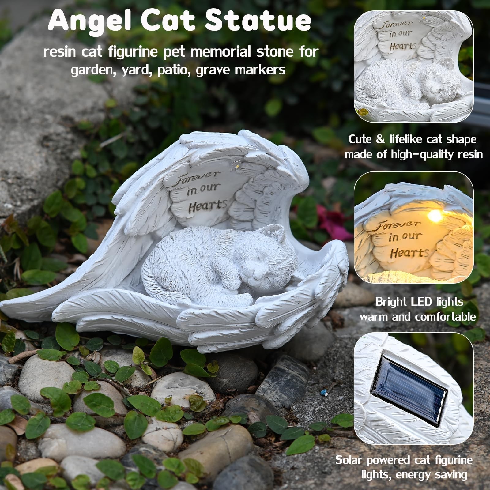 Cat Memorial Gifts for Loss of Cat, Peaceful Sleeping Solar Angel Cat Statue …