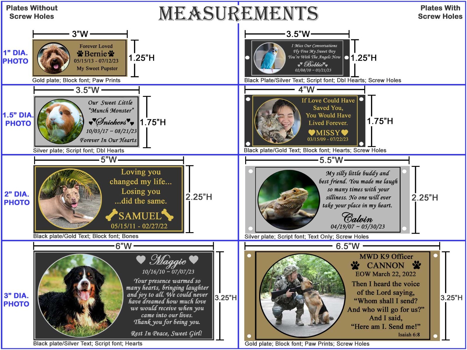 Custom Engraved Photo Frame Name Plate, Pet Loss Memorial Plaque, Dog, Cat, Any