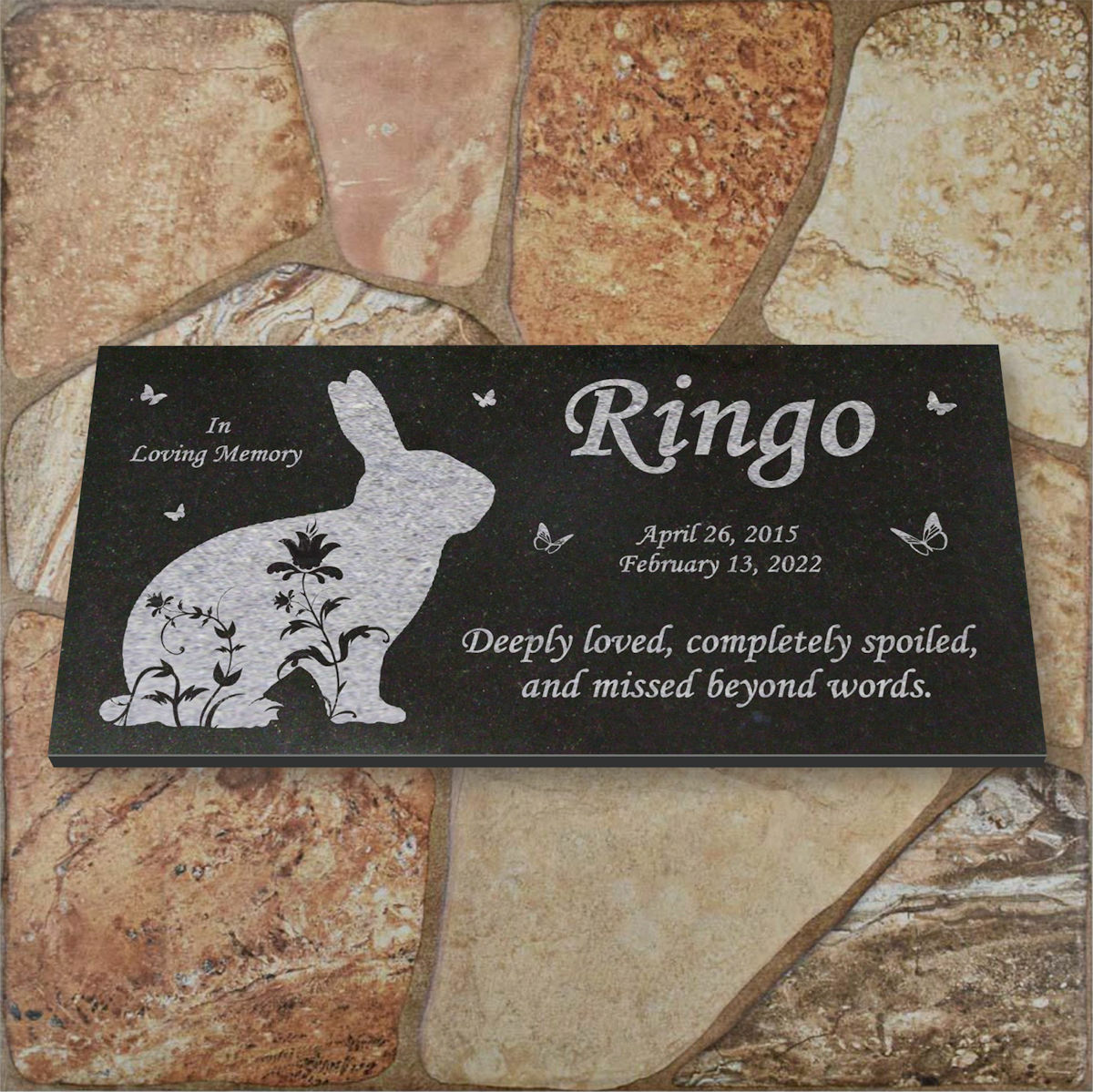Personalized Pet Rabbit Memorial – Granite Pet Memorial – 6×12 – Ringo