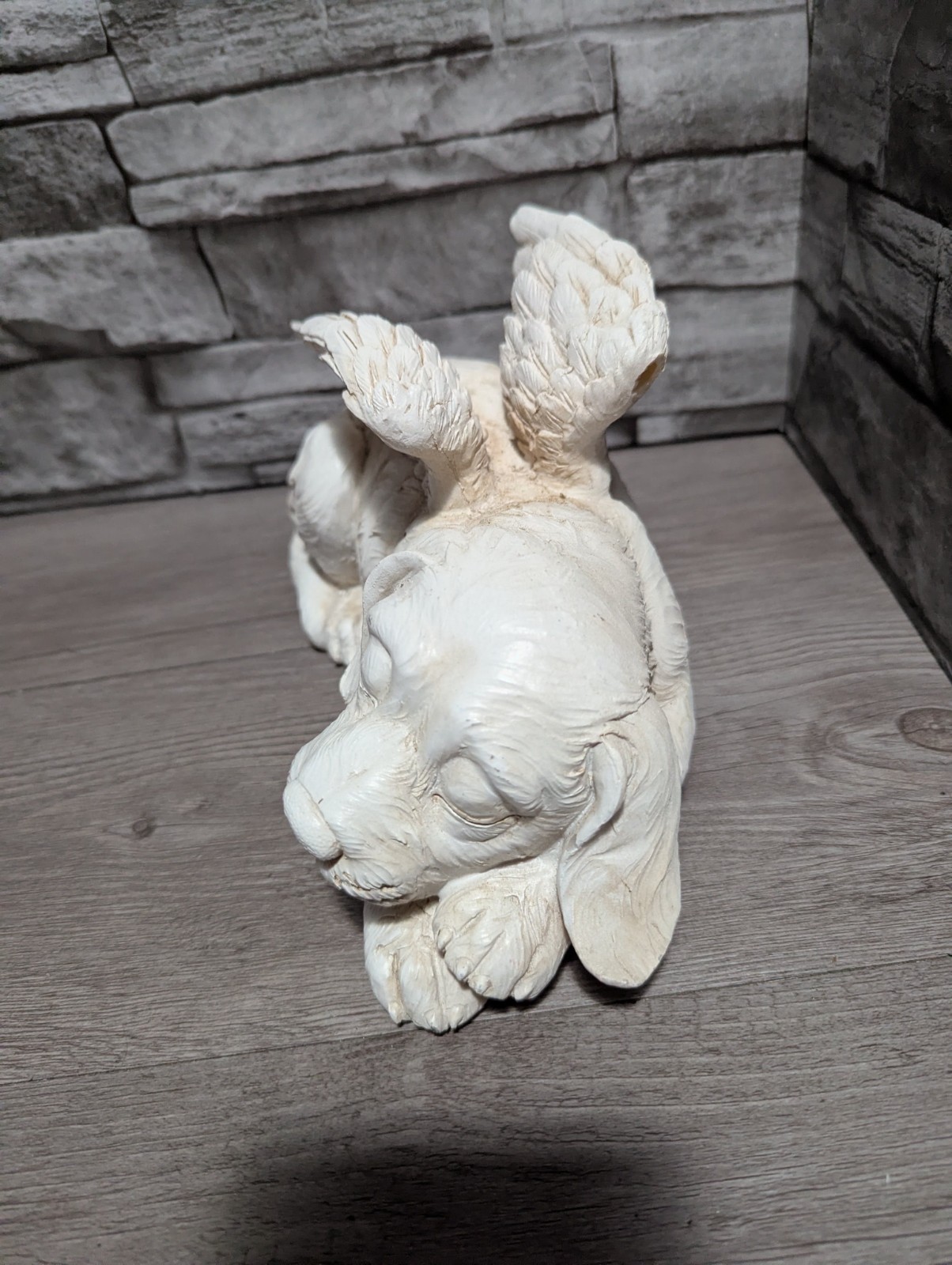 10″L Pet Dog Memorial Sleeping Puppy Statue Angel Wings Grave Marker Keepsake