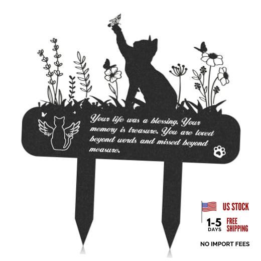 Pet Grave Markers – Metal Memorial Plaque, Waterproof Cemetery Stakes, Pet Cat
