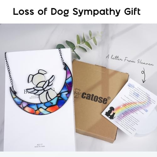 Stained Glass Angel Dog Memorial Suncatcher, Dog Remembrance Gifts for Pet