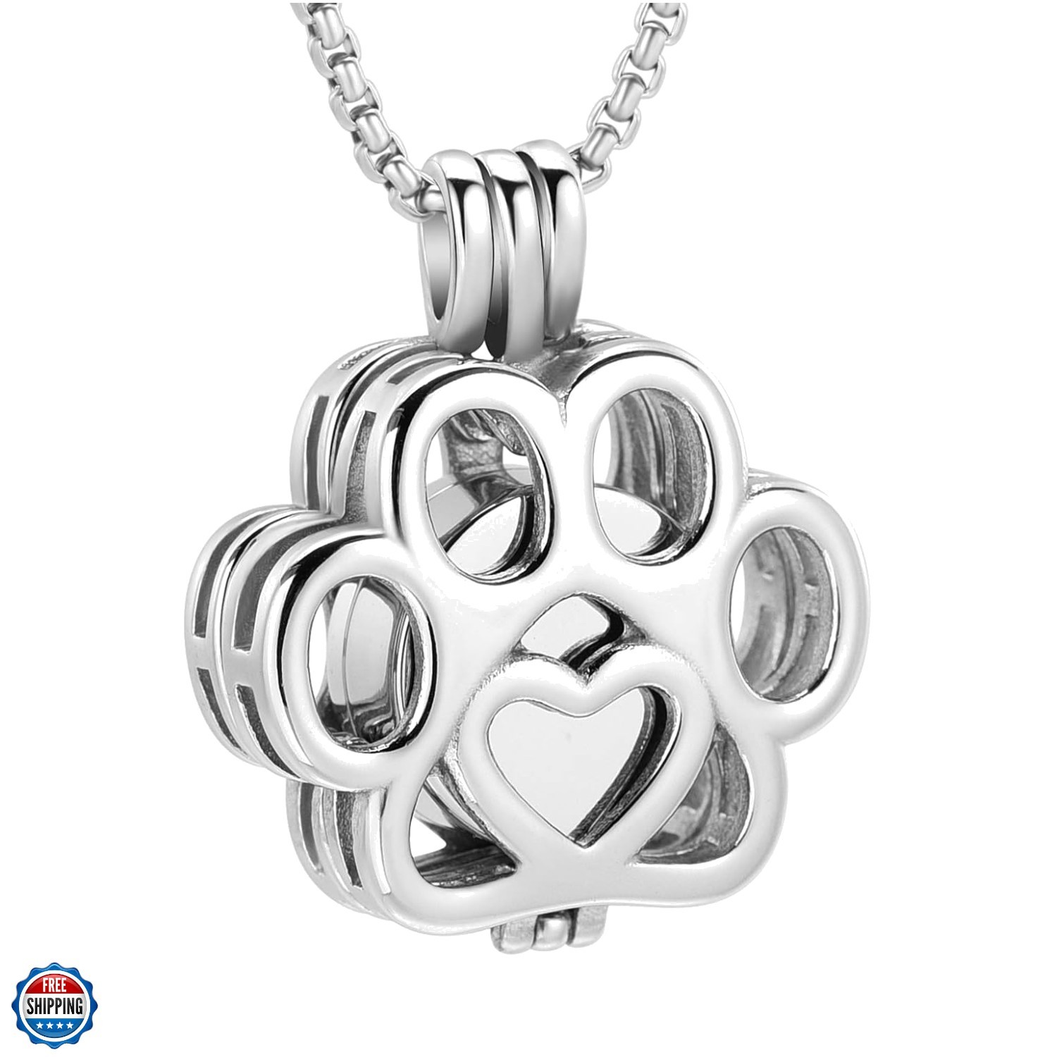 Stainless Steel Paw Print Urn Necklace for Pet Ashes – Near Weightless Design