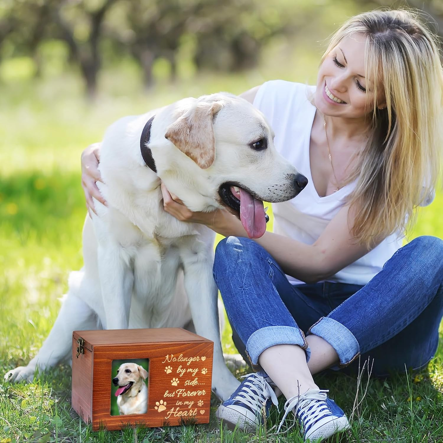 Pet Memorial Urn for Dog or Cat Ashes Wooden Dog Urns Keepsake Memory Box Cremat