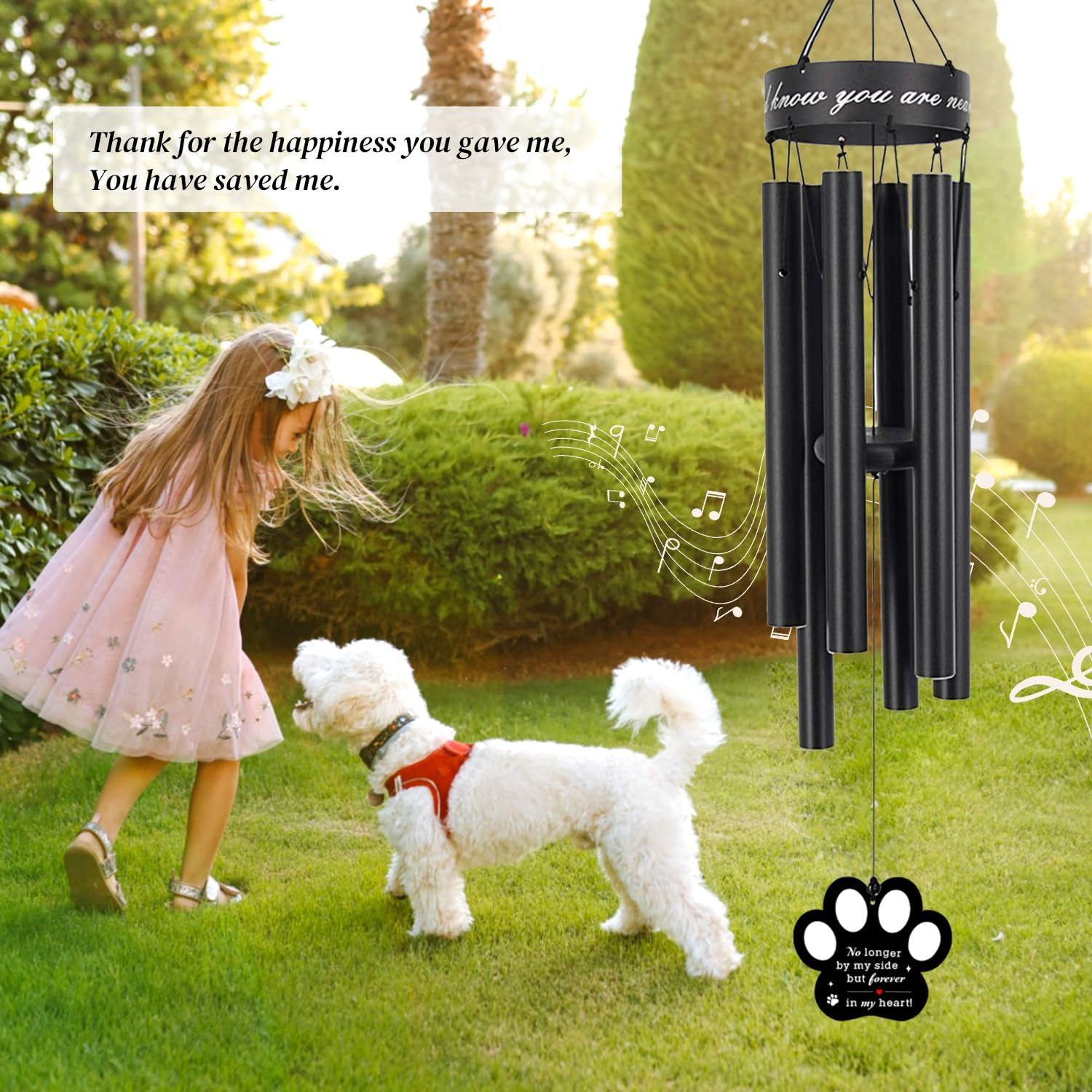 Pet Memorial Wind Chime, 30 Inches Paw Print Pet Remembrance Gift to Honor and R