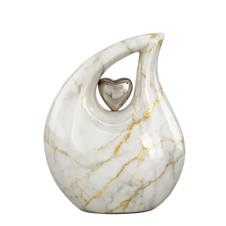 White Gold Marble Teardrop Cremation Urn Adult Human Ashes for Your Love Ones