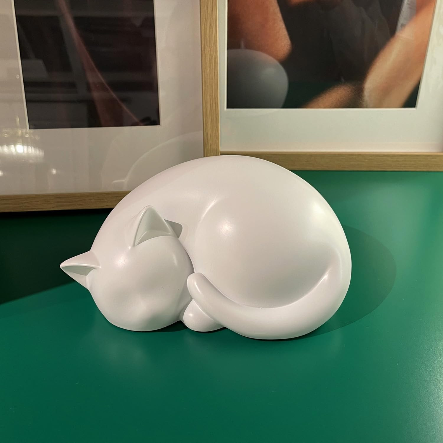 Handmade Sleeping Cat Urn for Ashes – Elegant White Pet Memorial Statue, Indoor