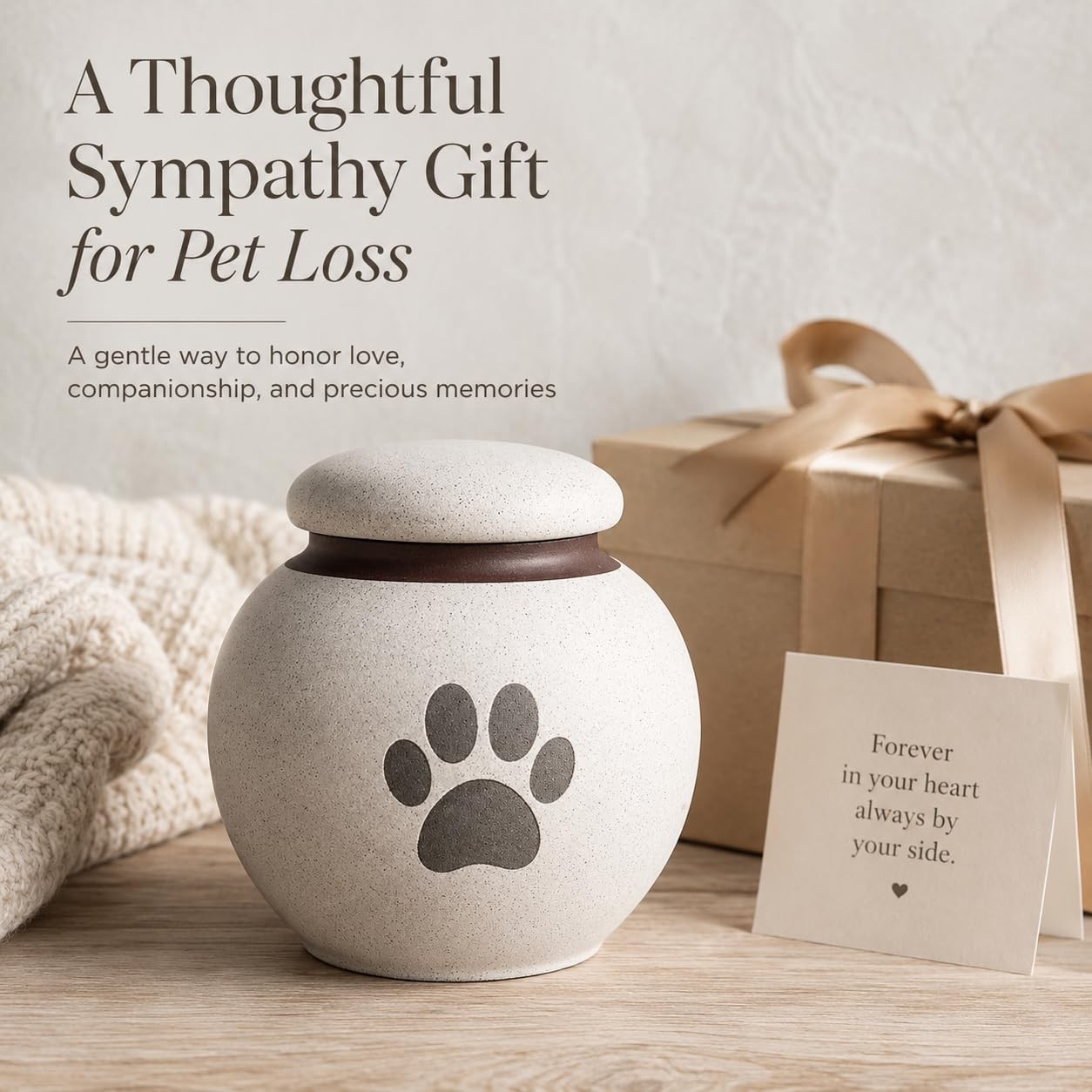 Small Pet Urn for Ashes, Dog and Cat Cremation Urn, White 4.1inch,