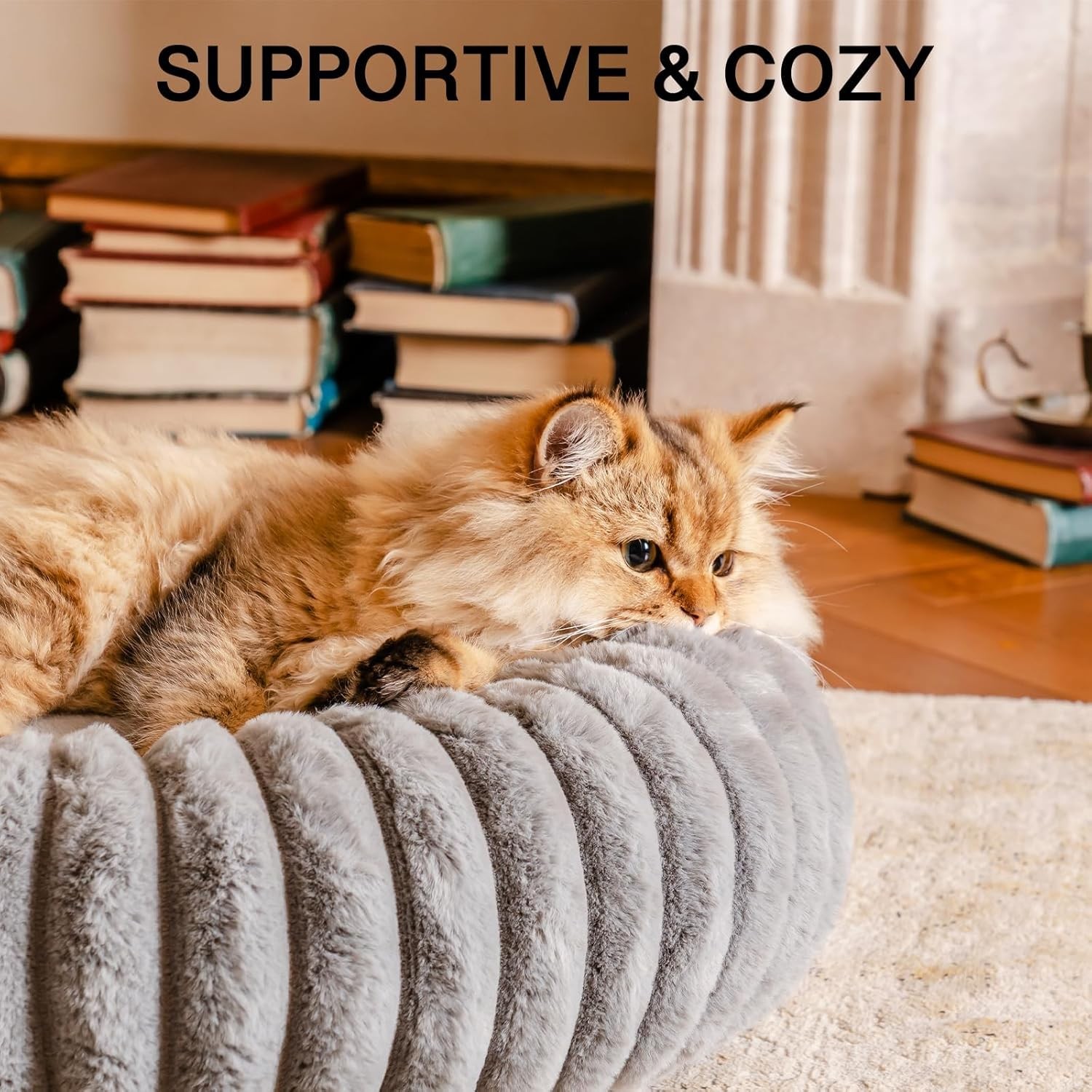 MEWOOFUN Donut Cat Bed – Washable Round Pet Bed For Indoor Cats & Kittens, Fluff