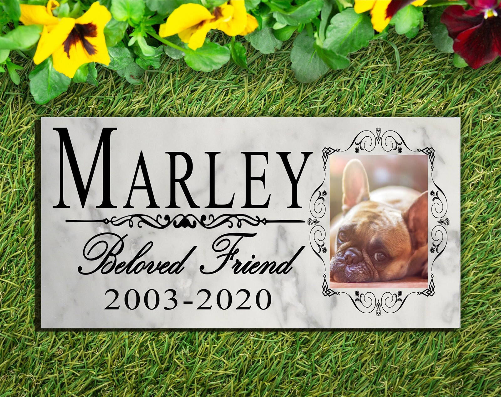 Pet Memorial Stone With Photo Personalized Picture Solid Marble for Dogs or Cats
