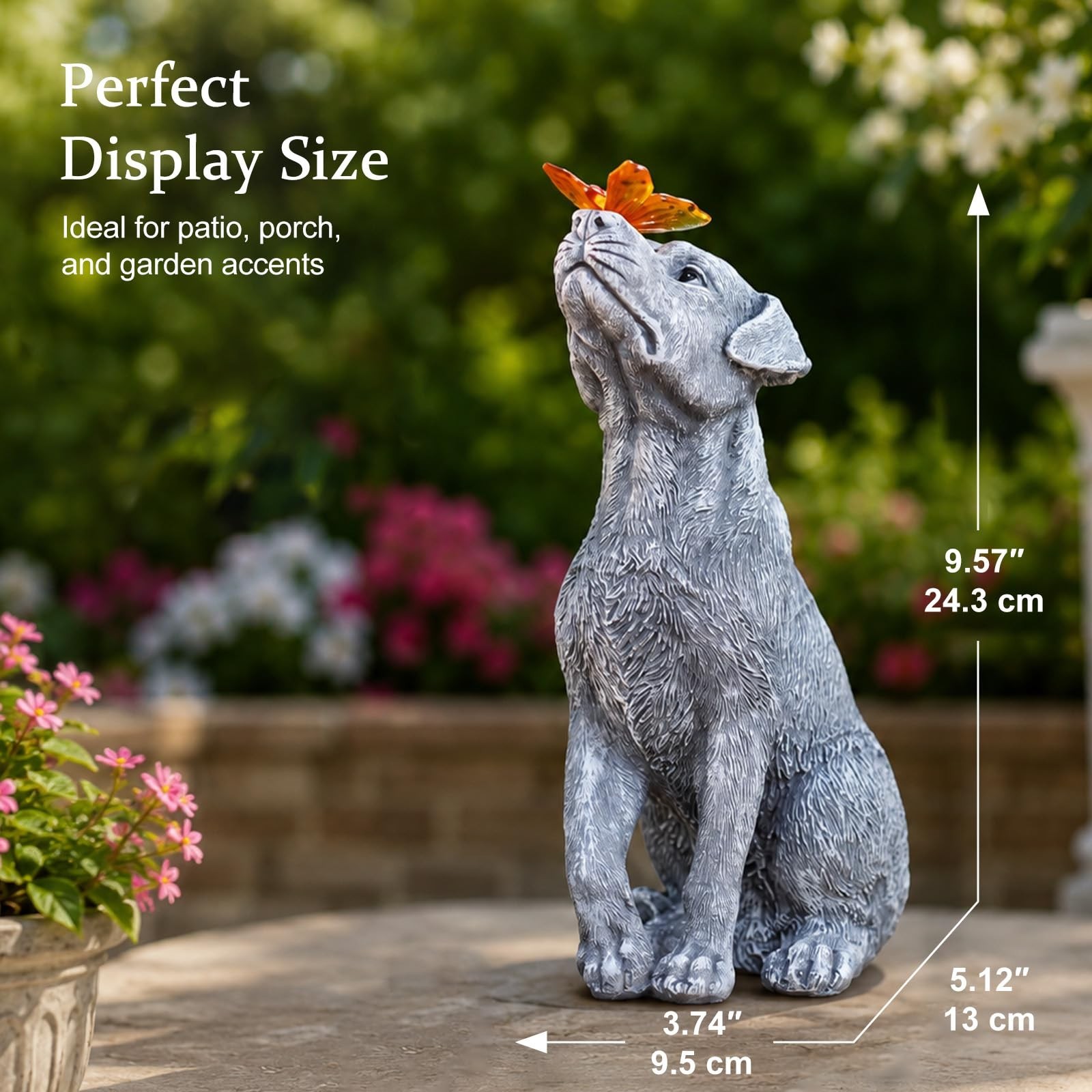 Garden Statue Dog Figurine Decor – Outdoor Decoration with Butterfly for G