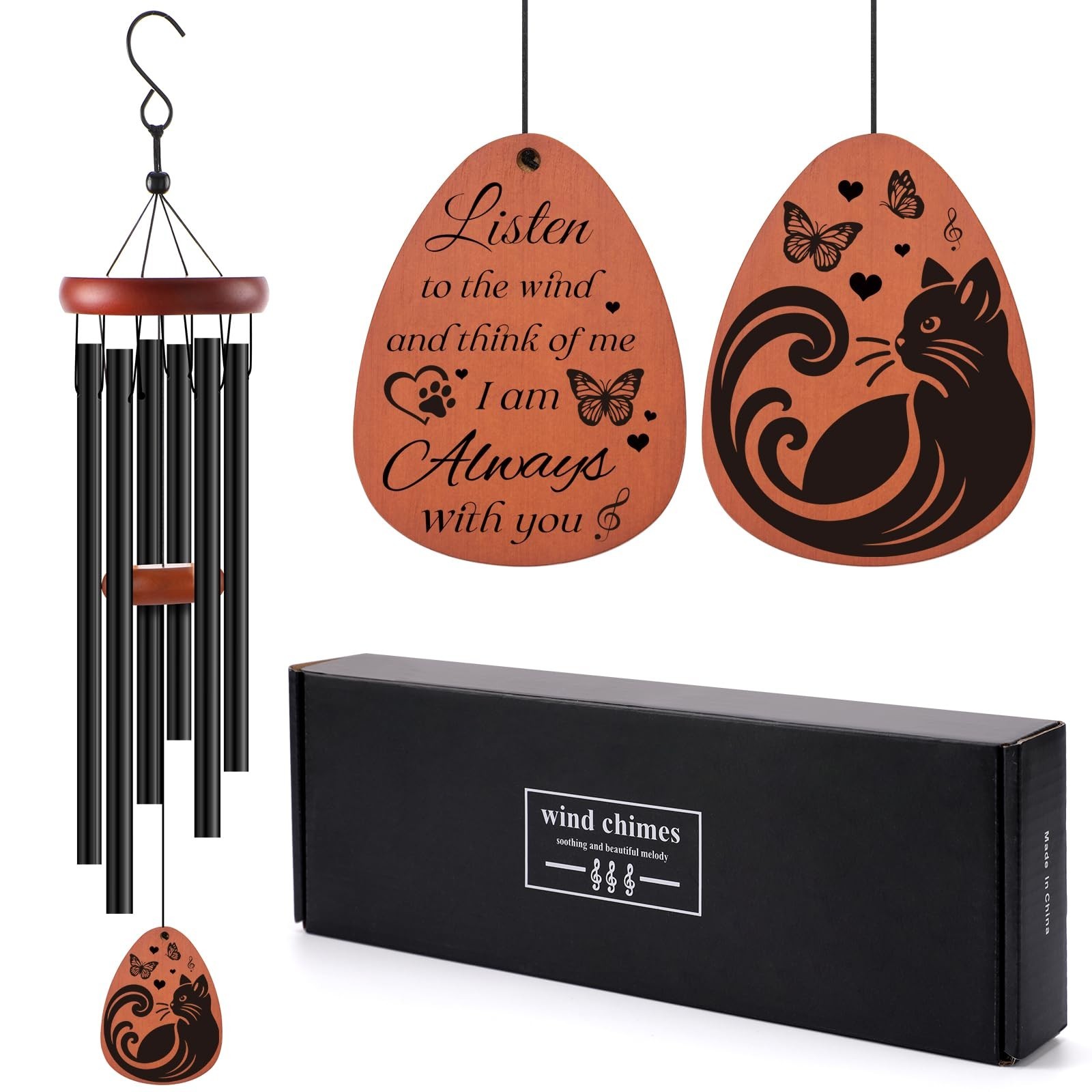 Cat Memorial Gifts Wind Chimes, Personalized Pet Loss Sympathy Gifts to Honor…