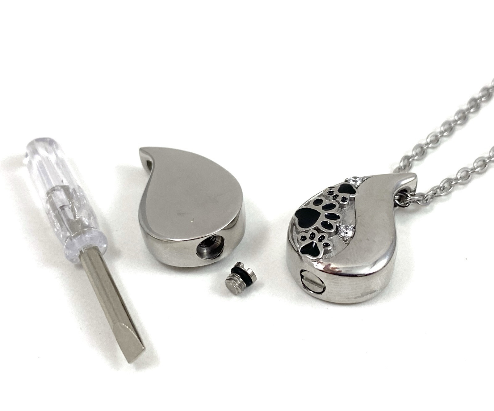 Pet Cremation Pendant Urn Keychain 1″ Key Ring for Ashes Dog Cat Paw Print Tear