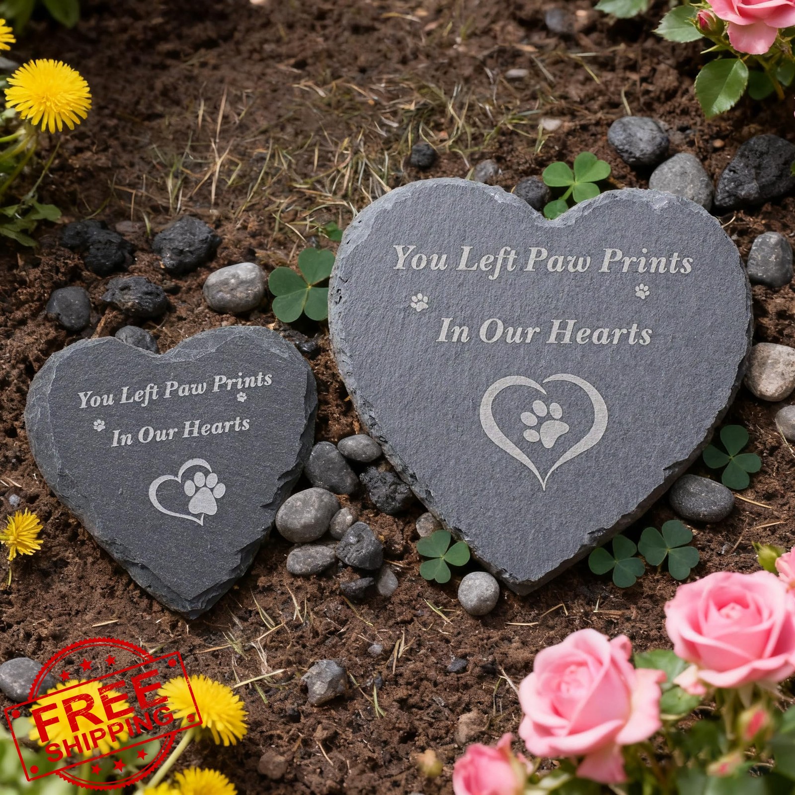 SZKISIDA Heart Pet Memorial Stone 4″ Paw Print