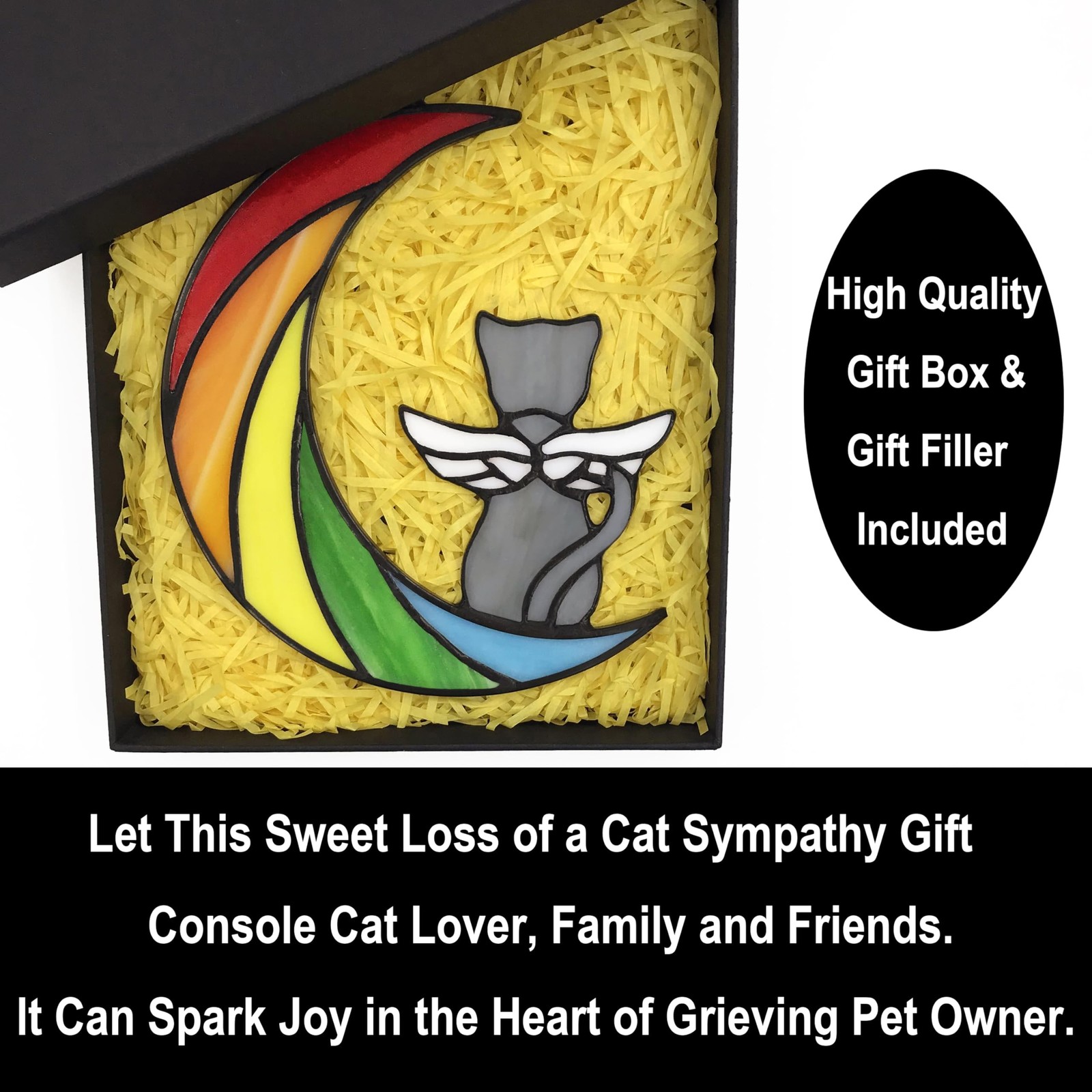 Stained Glass Rainbow Bridge Pet Memorial Gifts, Grey Cat Decor Memorial Gift…