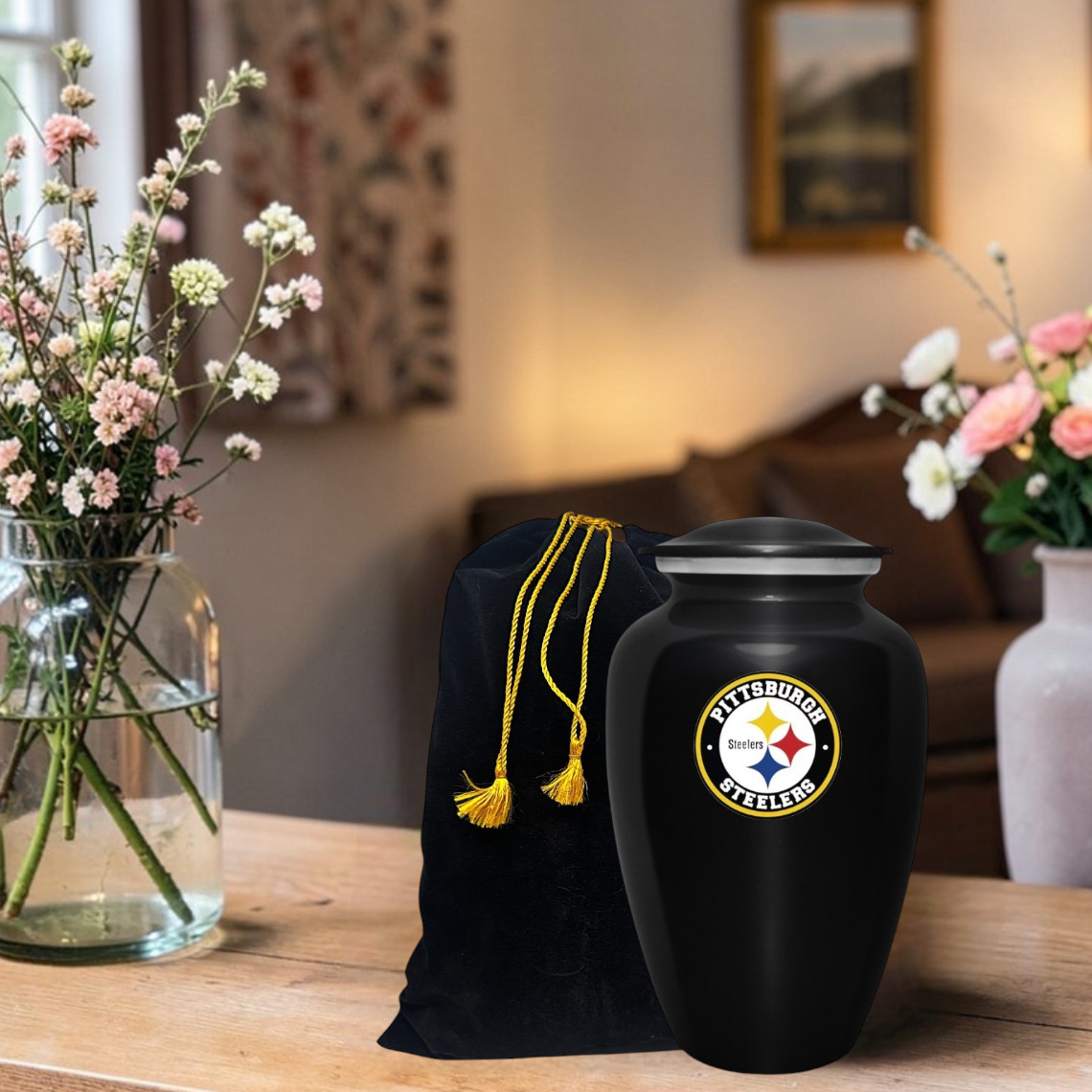 Custom Pittsburgh Steelers Football Theme Cremation Funeral Memorial Ashes Urn