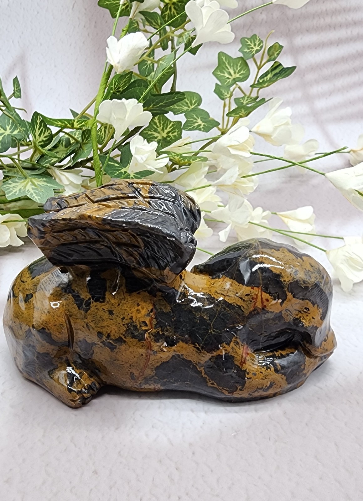 Mountain Jasper Winged Angel Dog – Pet Memorial Statue, Gemstone Pet Loss Gift