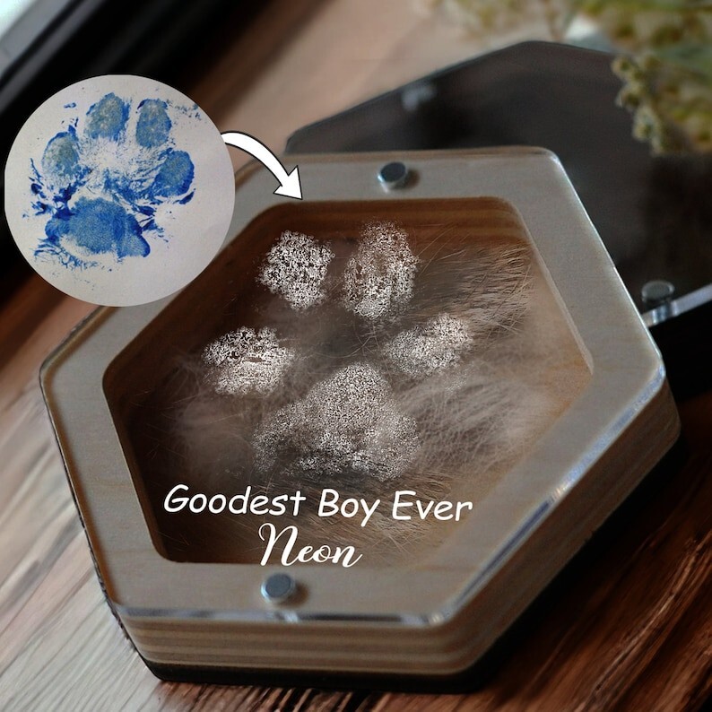Custom Pet Fur Keepsake, Pet Hair Memorial Gift, Engraved Your Dog Paw Print